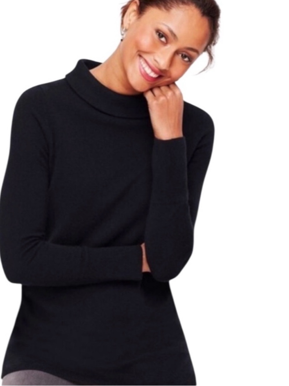 Talbots Sabrina Cashmere Roll Neck Sweater Tunic Sz Medium Petite Black